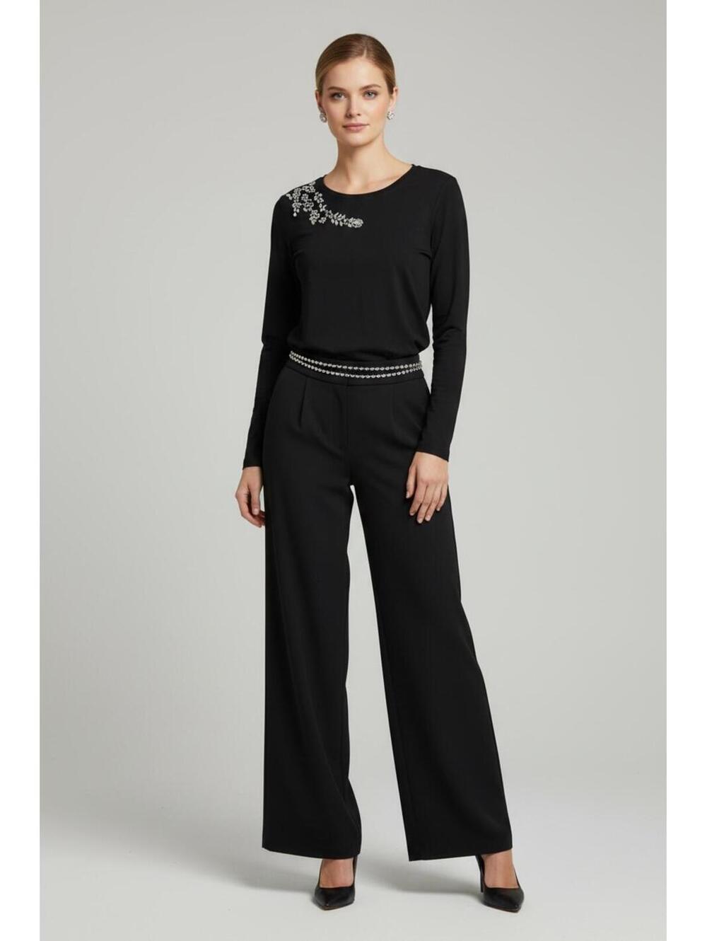Talbots Black Long Sleeve Top Jewel Embellished Shoulder Holiday Party, Size MP